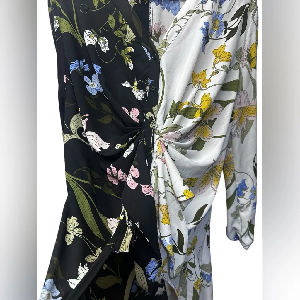 Floral High Low Rouched Blouse XL Unique Black - Image 4