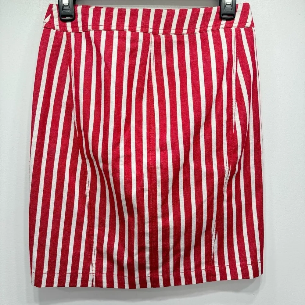MNG Suit by Mango Red & White Striped Linen Blend Zip Front Mini Skirt Y2K - Image 3