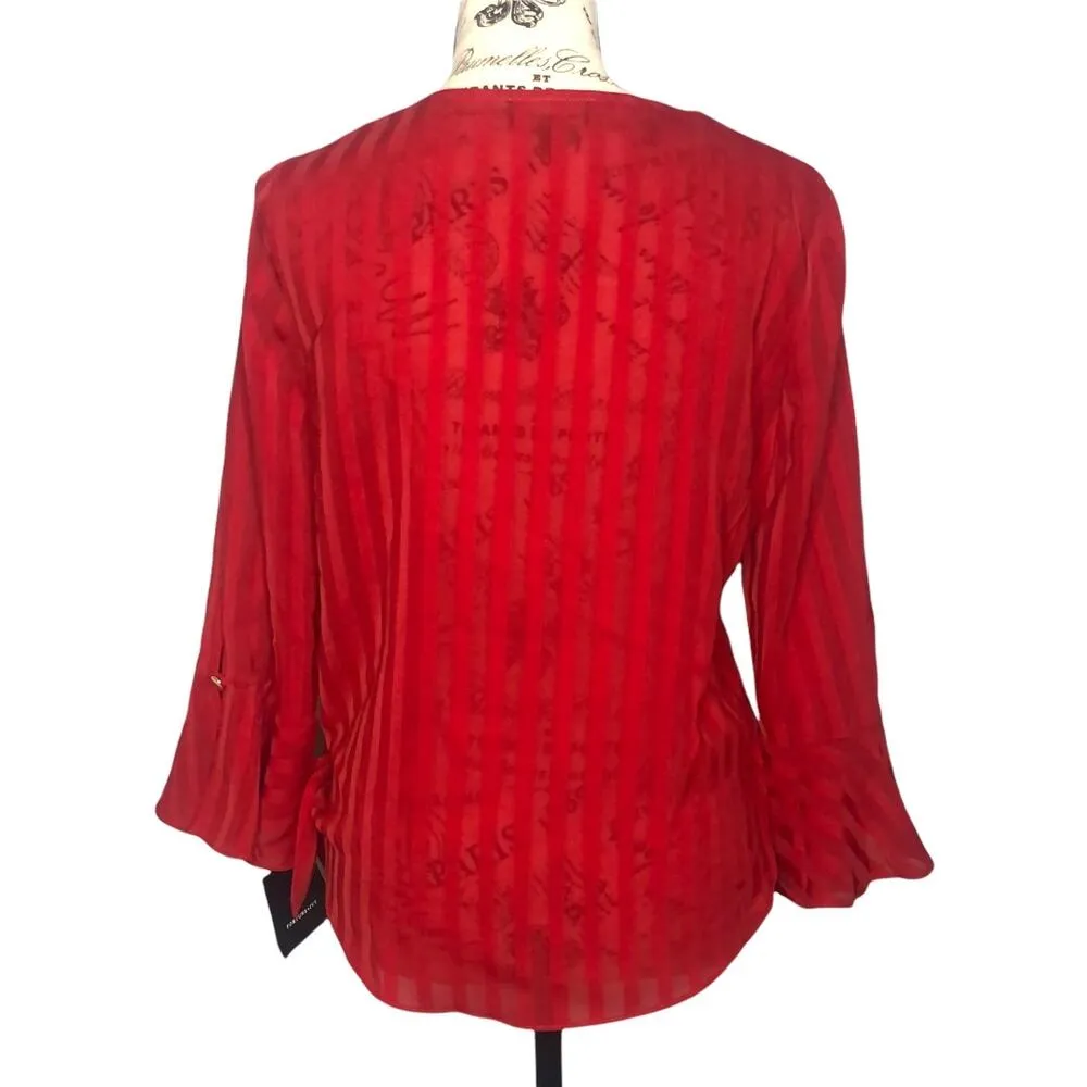 Fortune + Ivy SMALL Stitch Fix Semi-Sheer Stripe Front Tie Wrap Blouse NWT - Image 3