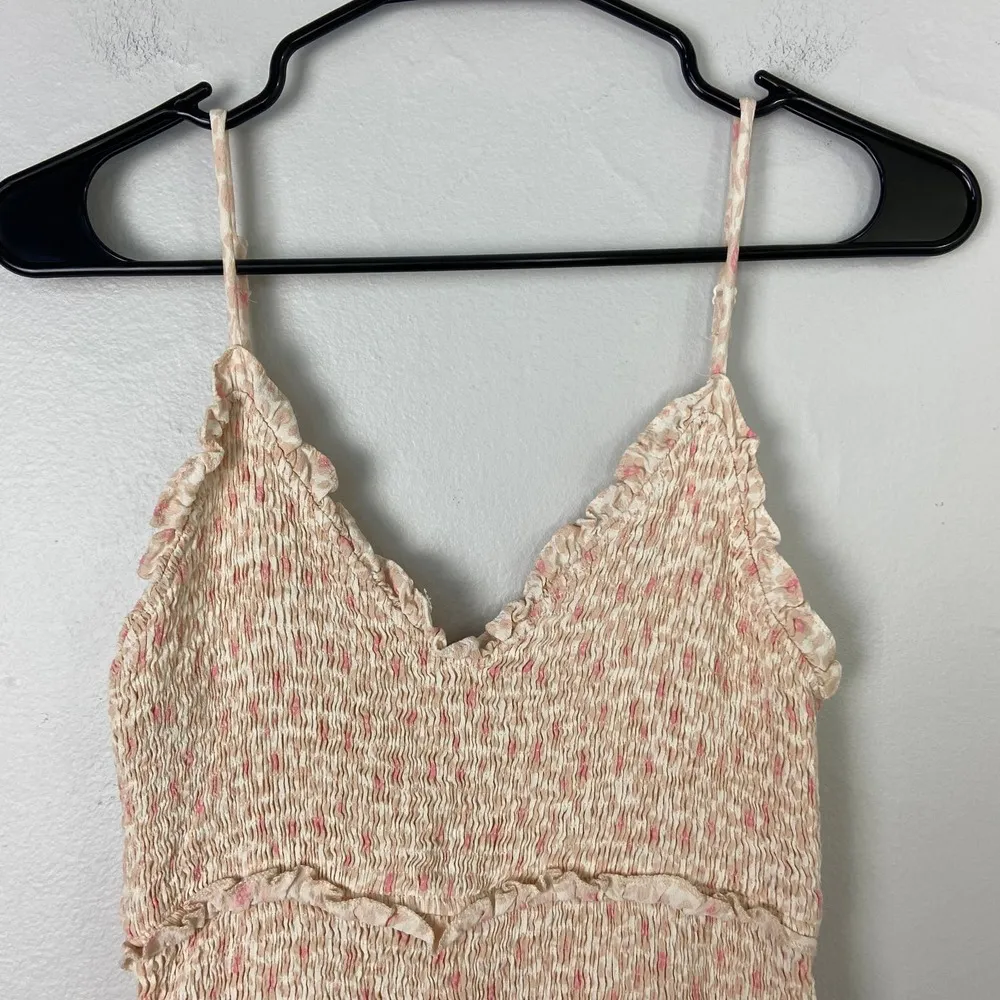 Blakely Dress Smocked V-neck Pink Floral Ruffle Mini Dress Medium - Image 2