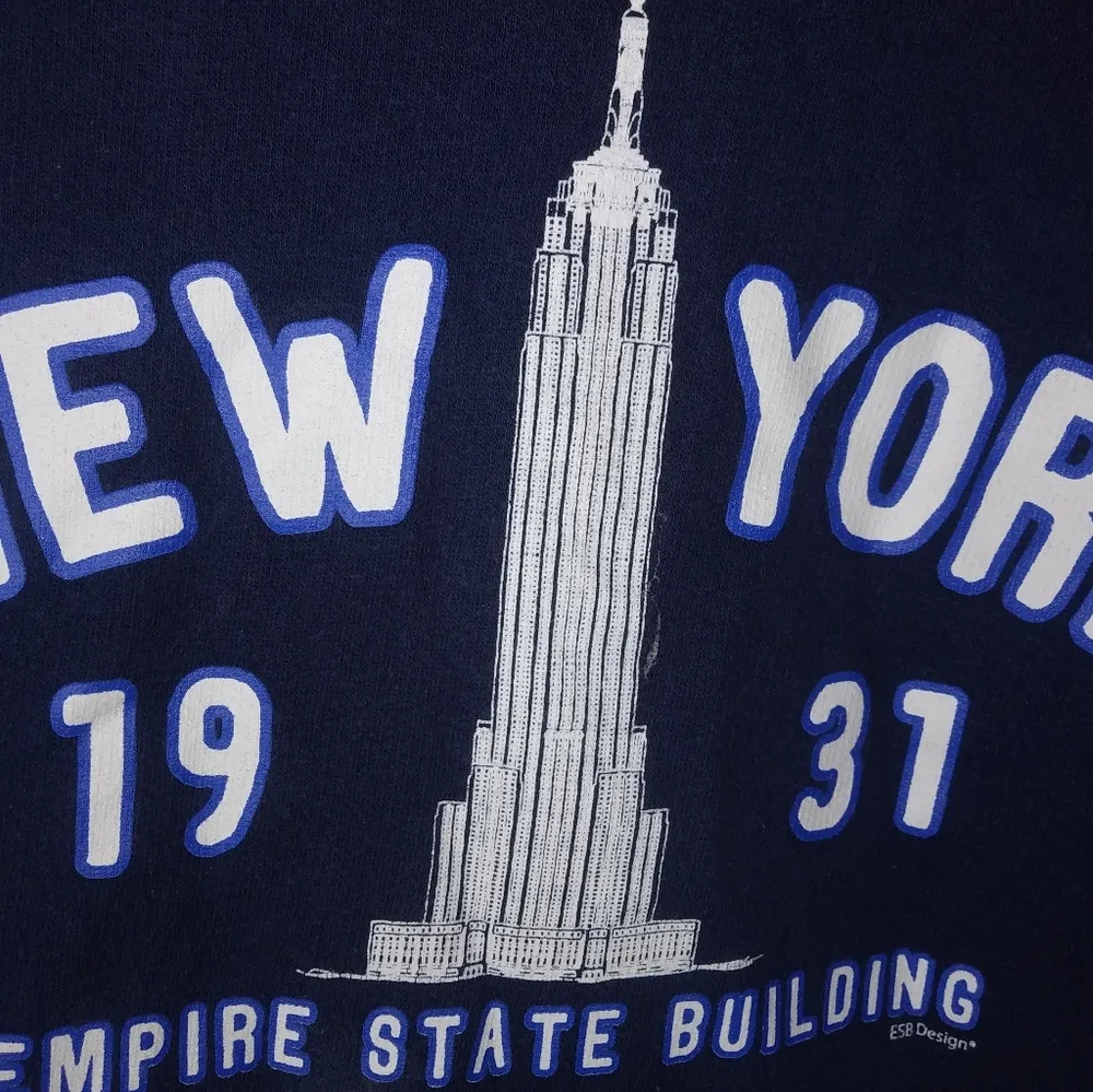 New York L Commemorative Hoodie Empire State Building Sweatshirt Navy White Blue Size L - Image 2