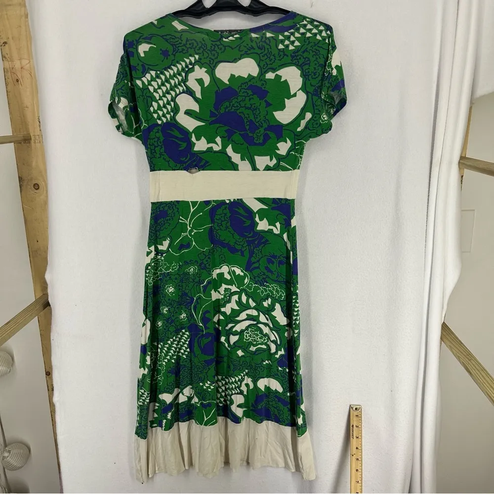 Cotton Colors Extra Short Sleeve V Neck Floral Midi Dress Womens Small Green - Image 6