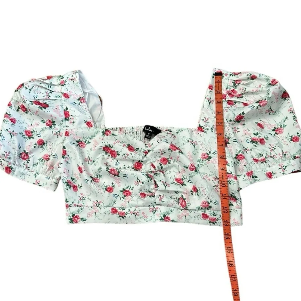 Lulus Cute White Floral Print Puff Sleeve Crop Top NWT medium c - Image 5