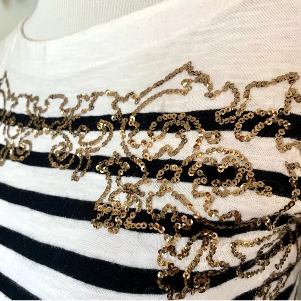 LOFT Sequin Embellished Striped Long Sleeve Shirt XS - Image 4