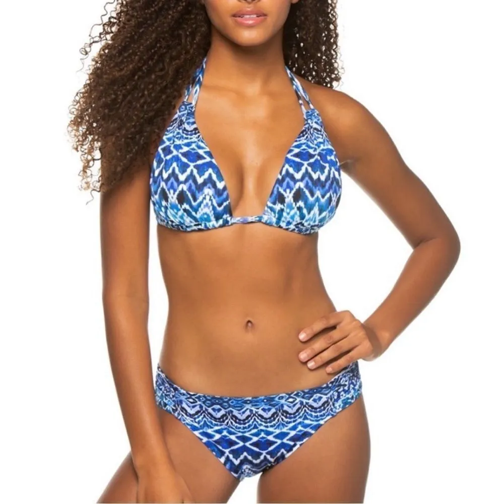 La Blanca Ikat Print Molded Cup Top Tab Side Hipster Bottom 2 Piece Santorini - Image 6