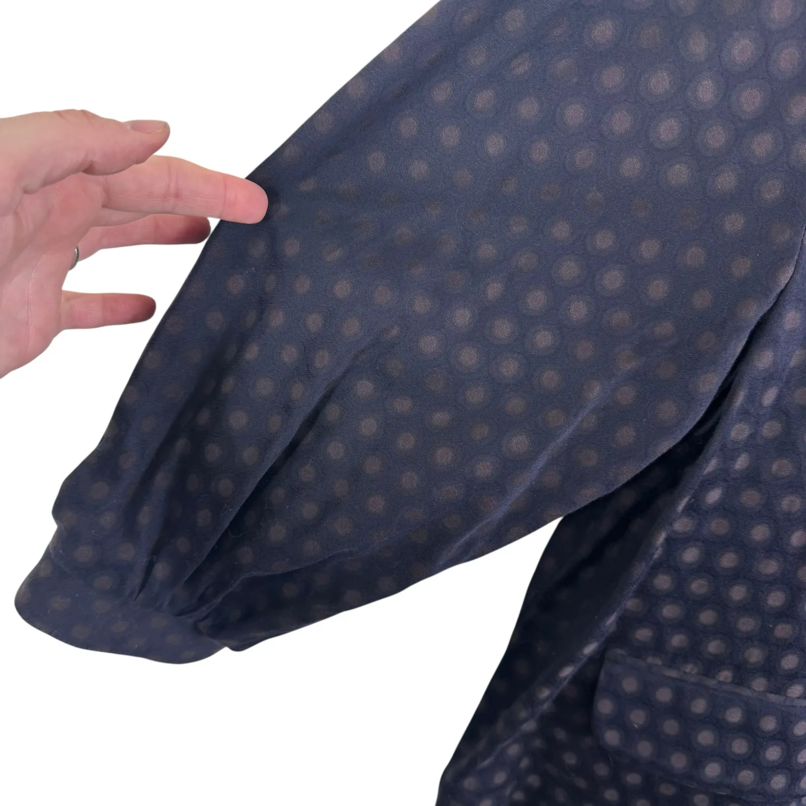 BCBGMAXAZRIA Polka Dot Collared Balloon Sleeve Cotton Button Up Blouse Size S - Image 3