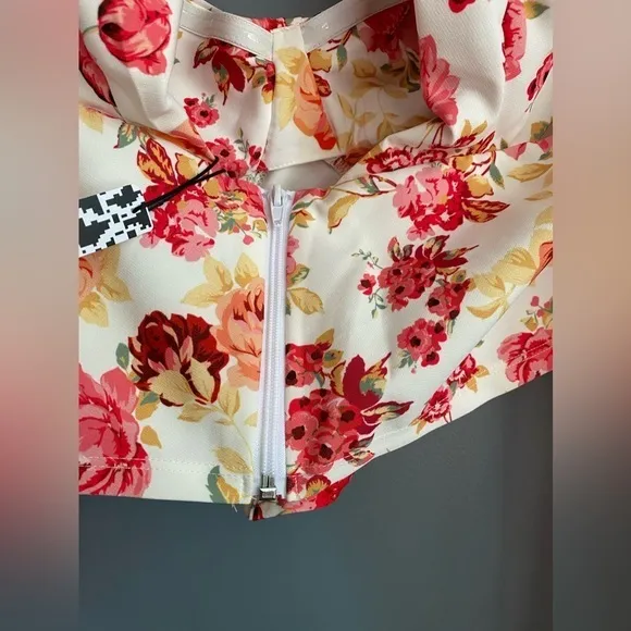 ASOS DESIGN Fallen Shoulder Top w/ Organza Sleeve in Pink Floral Print SZ 14 NWT - Image 7