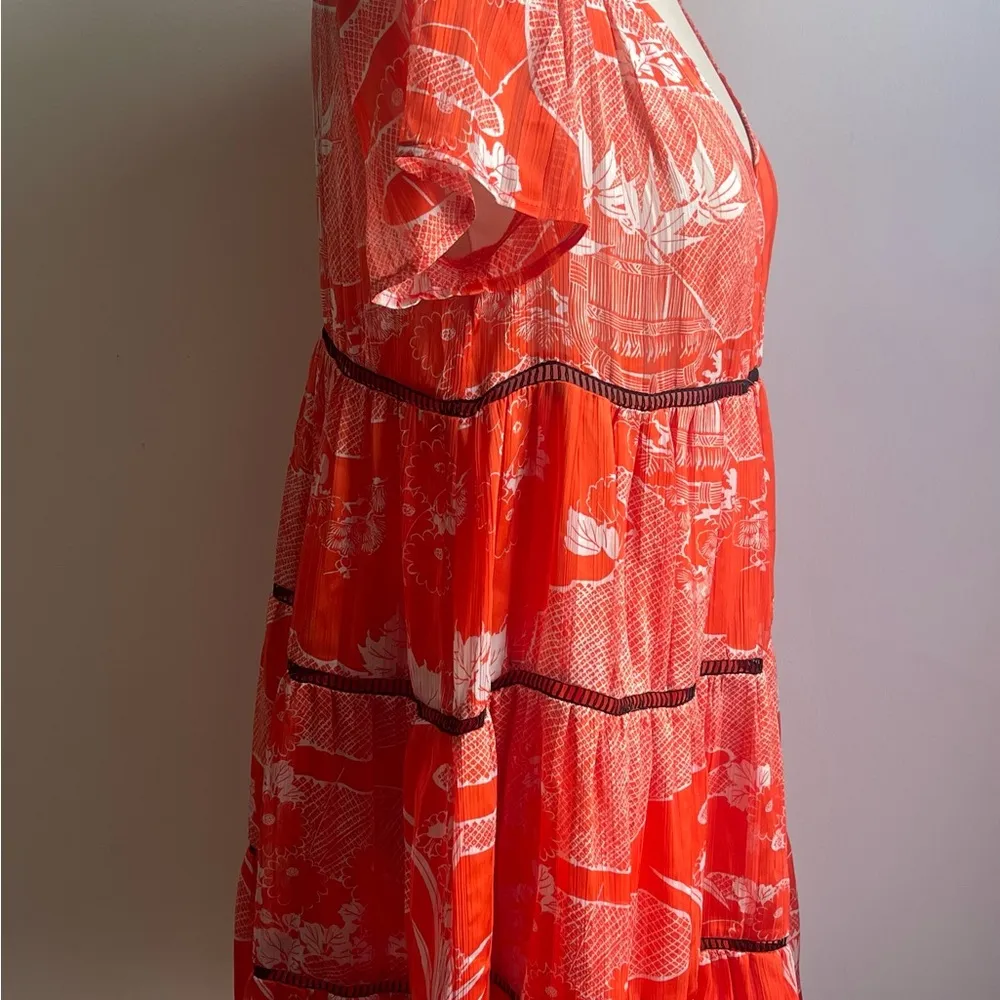 Urban Outfitters UO Pippa Tiered Chiffon Babydoll Dress Orange Black Whi… - Image 3