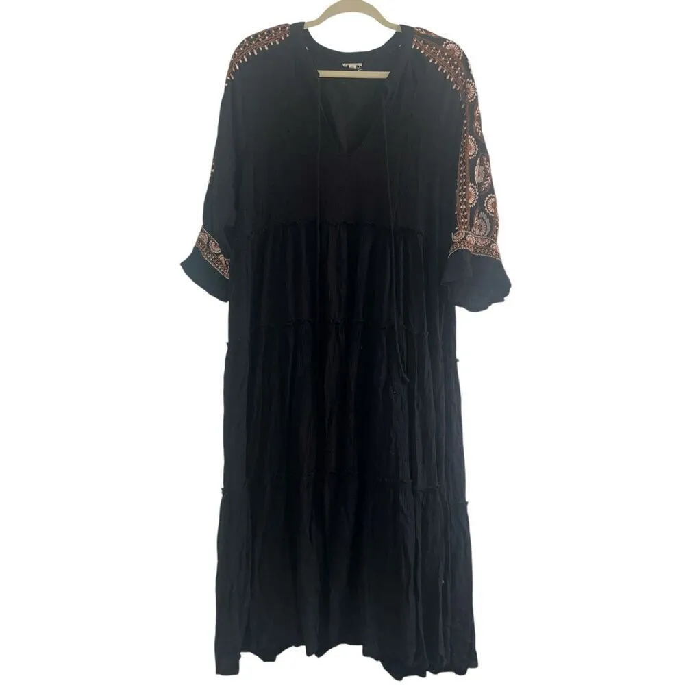 ✨EN CRÈME | WAY OF LIFE COTTON EMBROIDERED BLACK SZ LARGE MIDIDRESS✨ - Image 5