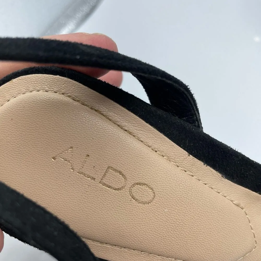 Aldo Black Rhinestone Chunky Heel Peep Toe Shoes Womens 6.5 Glitter Party Glam - Image 6