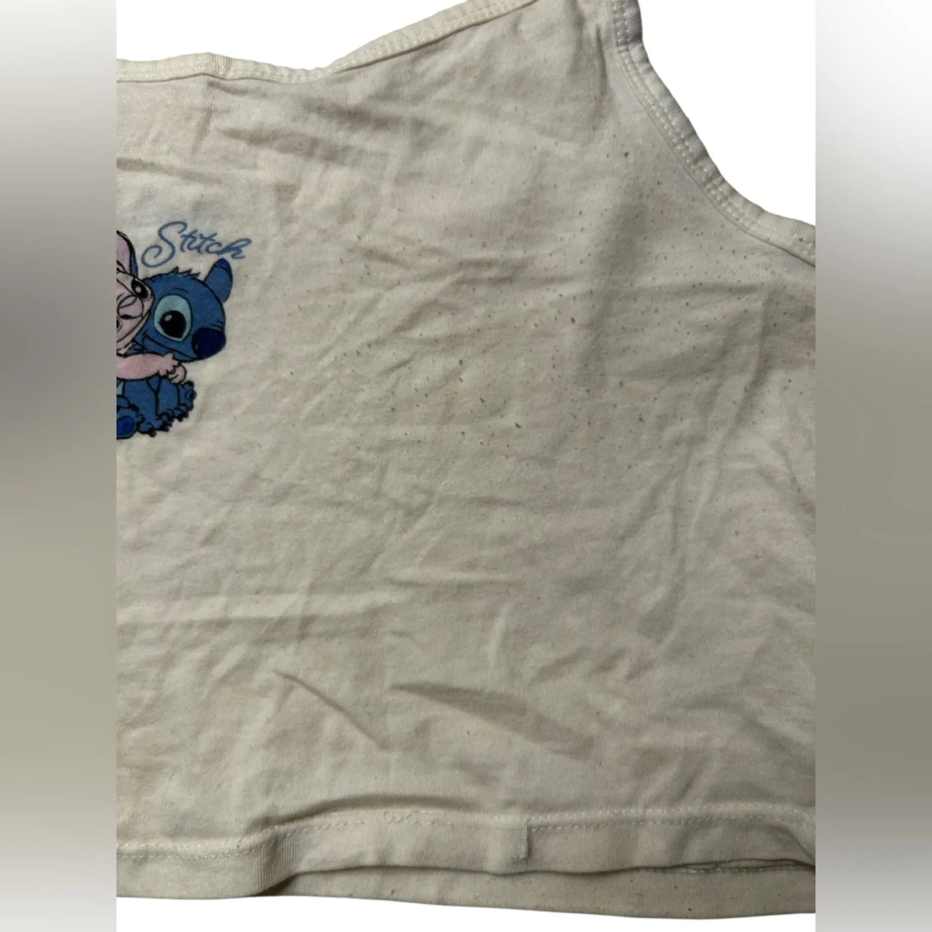 Stitch and Angel Cream Cropped Spaghetti Strap Tank Top – Size M - Image 5