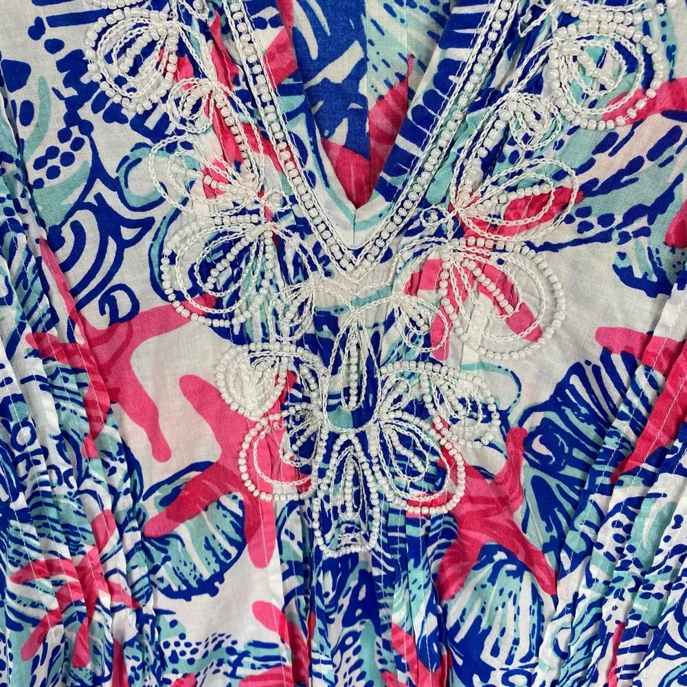 Lilly Pulitzer Bungle In The Jungle Pink Tropical Beaded Embroidered Tunic SZ XS - Image 9