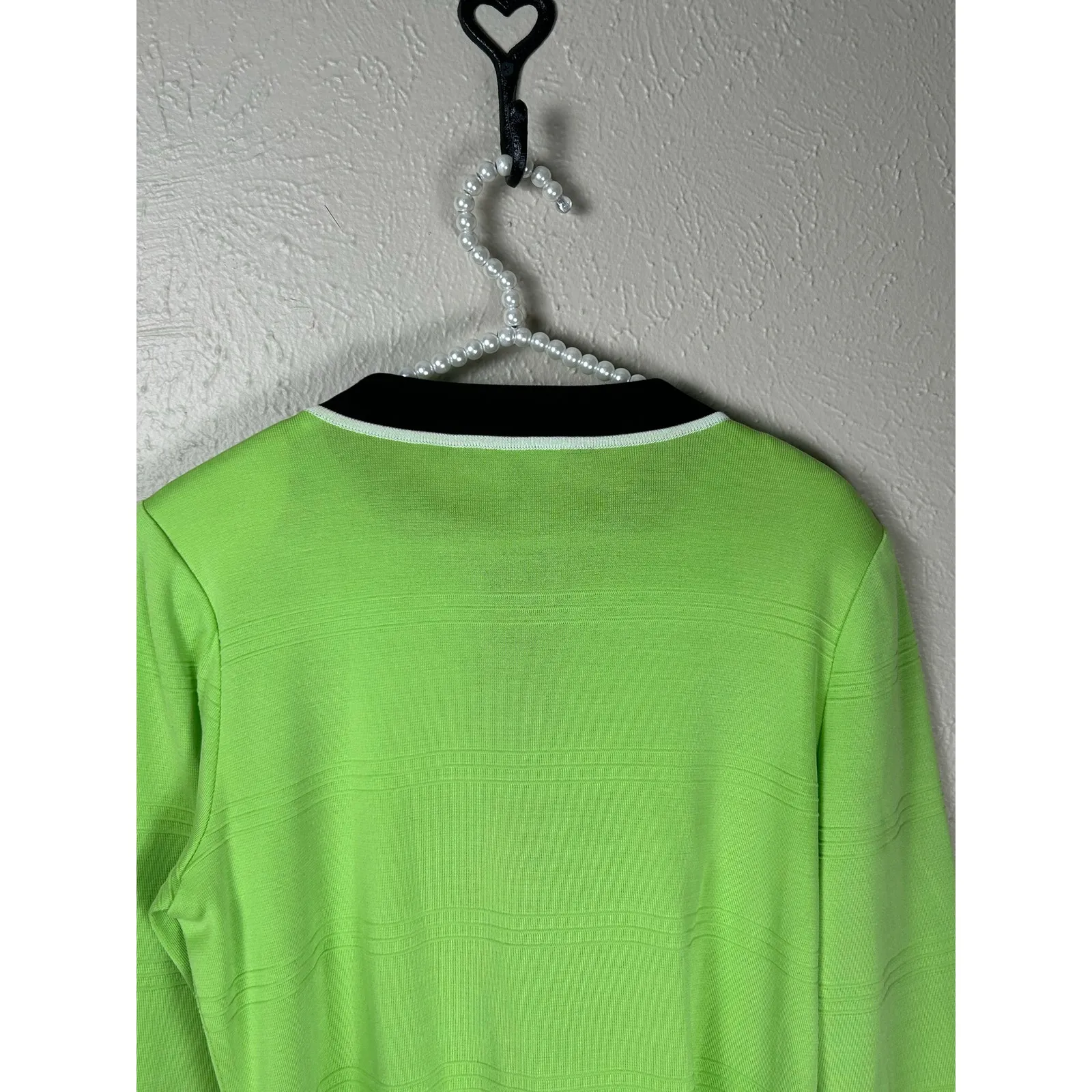 Ming Wang Cardigan Blazer Size Medium Preppy Green Black Knit Jacket TINY FLAW - Image 9