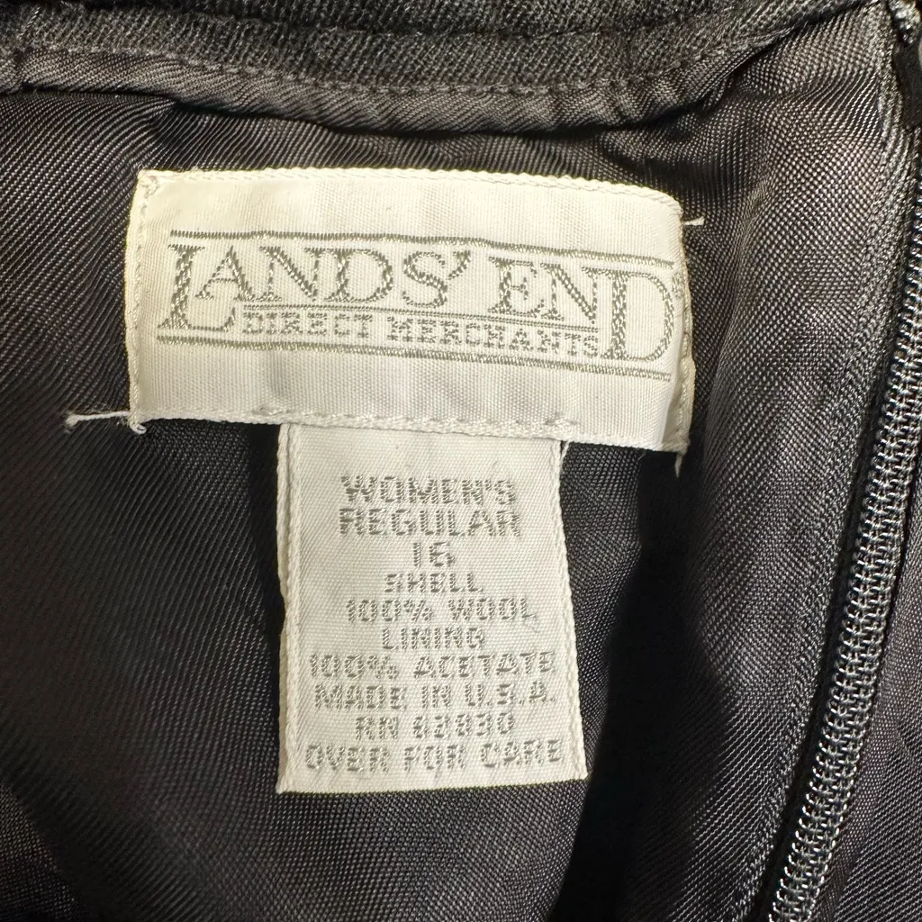 Vintage‎ 90s Lands' End Black Wool Skirt Size 16 USA Made A-Line Lined Classic - Image 3