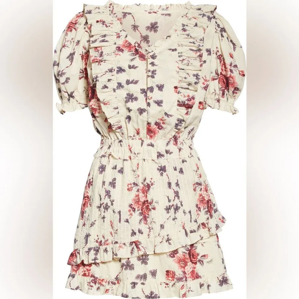 NWT LoveShackFancy Beige Cottagecore Sutton Assymetrical Floral Ruffle Minidress - Image 5