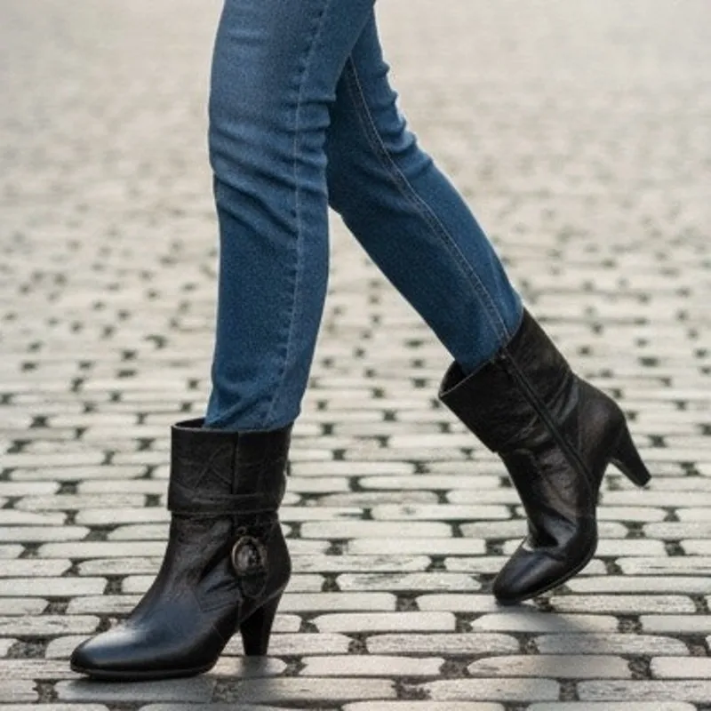 Paul Green Harness Boots 6.5 Black Leather Buckle Cuffed Western Ankle Booties - Image 1