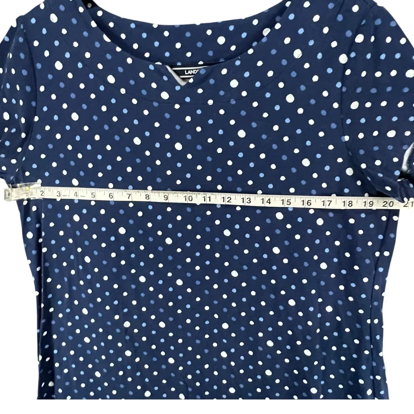 Lands End Dress Womens L Navy Blue Polka Dot Ruffle Hem Jersey Casual Coastal Size L - Image 8