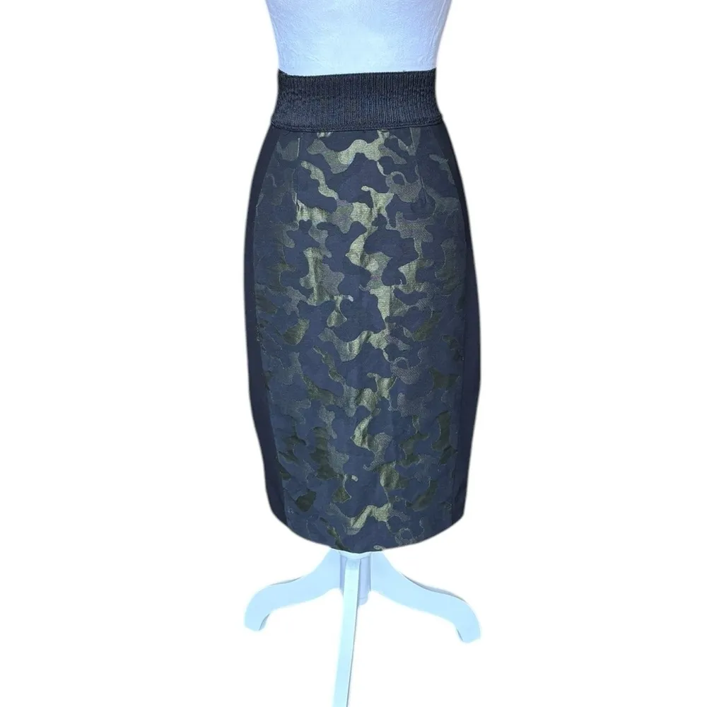 Anthropologie Maeve Camo Pencil Skirt Black Green Jacquard High Waisted  Size 2 - Image 3
