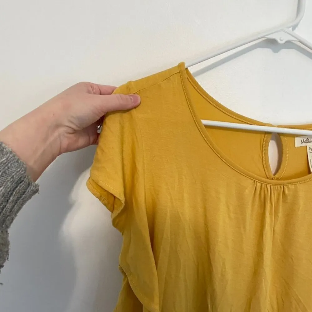 MATILDA JANE Bocce Ball Lace Accent Top Mustard Yellow Lace Back Short Sleeve M - Image 10