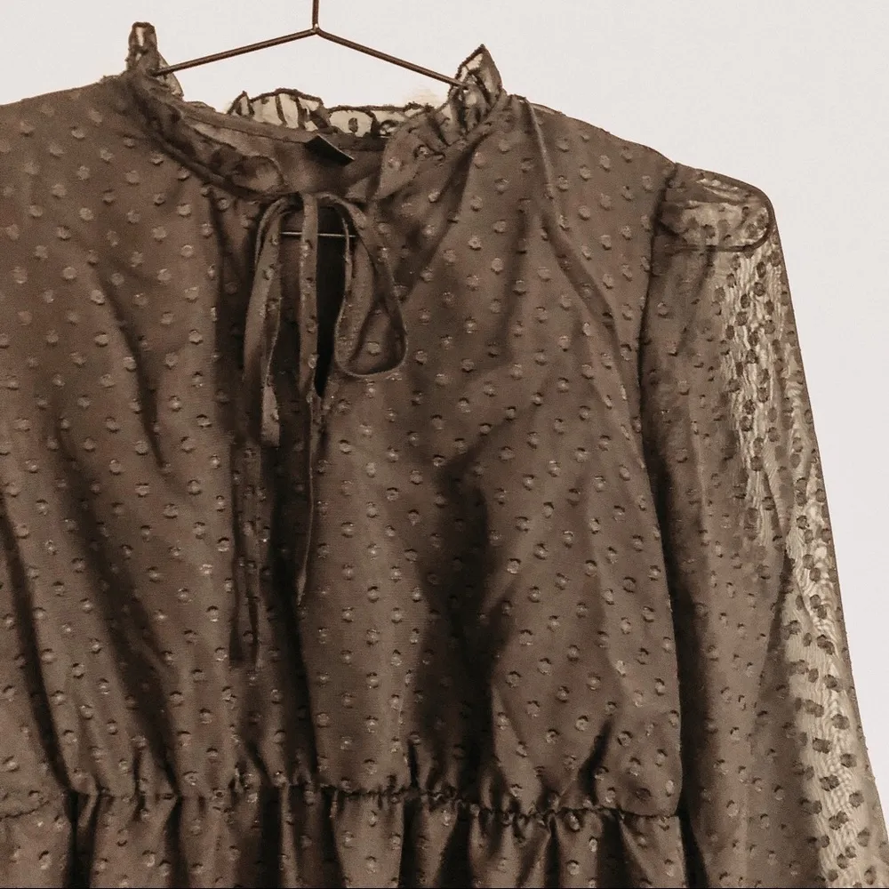 SHEIN Black Swiss Dot Frill Tie Neck Ruffle Hem Maternity Dress. Size Medium - Image 3