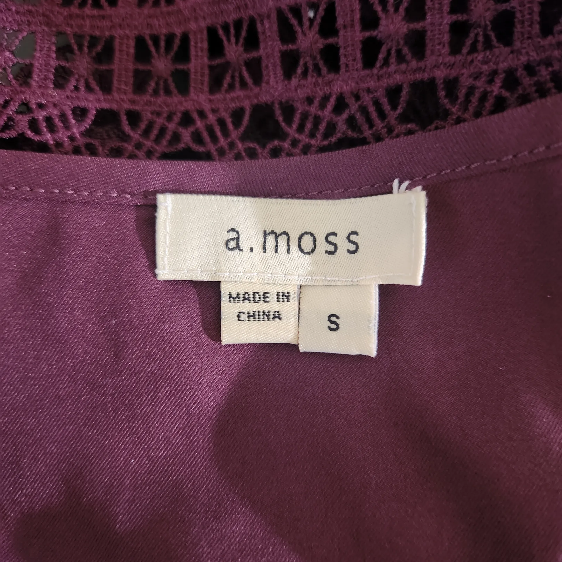 A. Moss Burgundy Lace Long Sleeve Top Size Small Oxblood Lace Top Red - Image 6