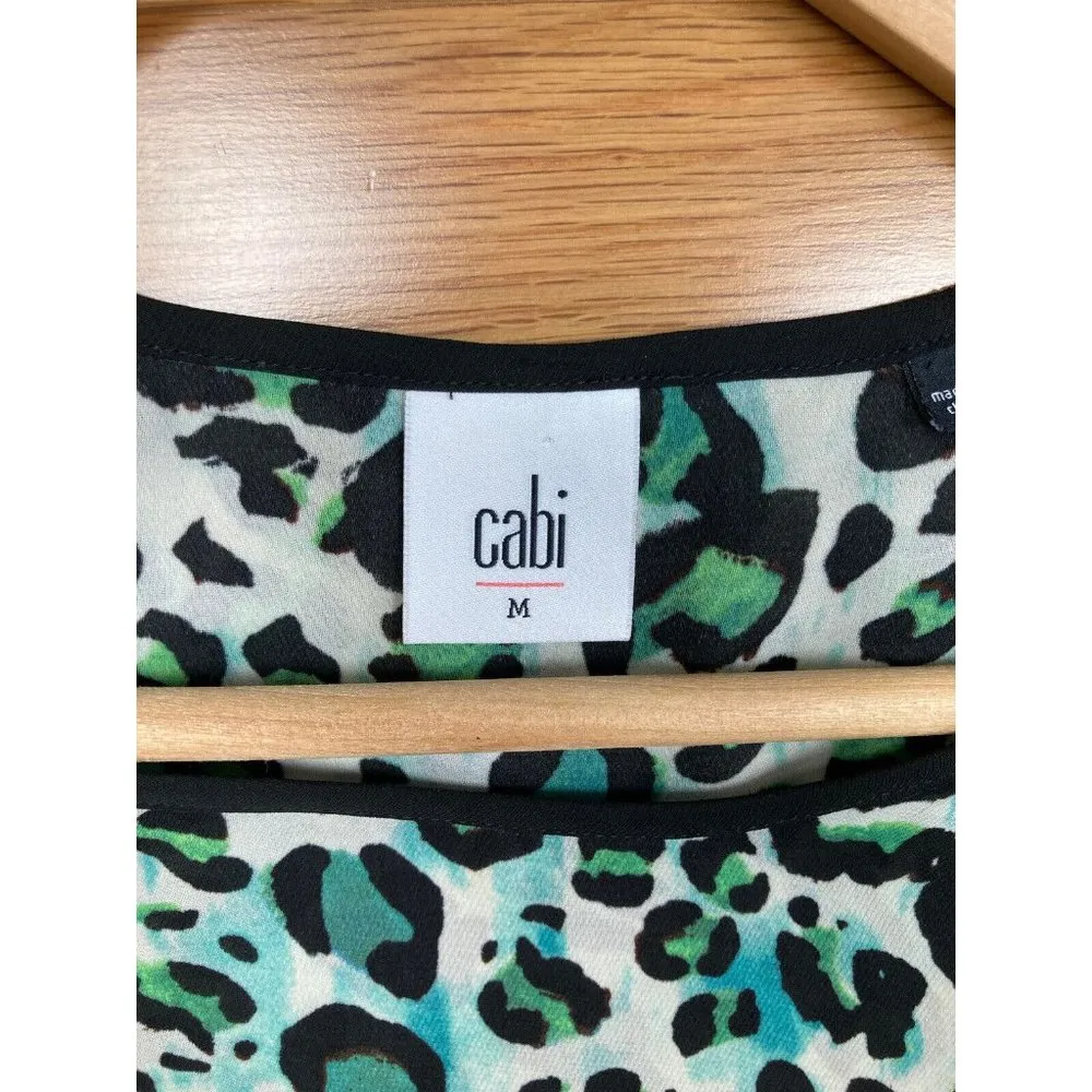 CAbi # 3260 Green Animal Print Jungle Top Womens Size Med Green Black Sleeveless - Image 7