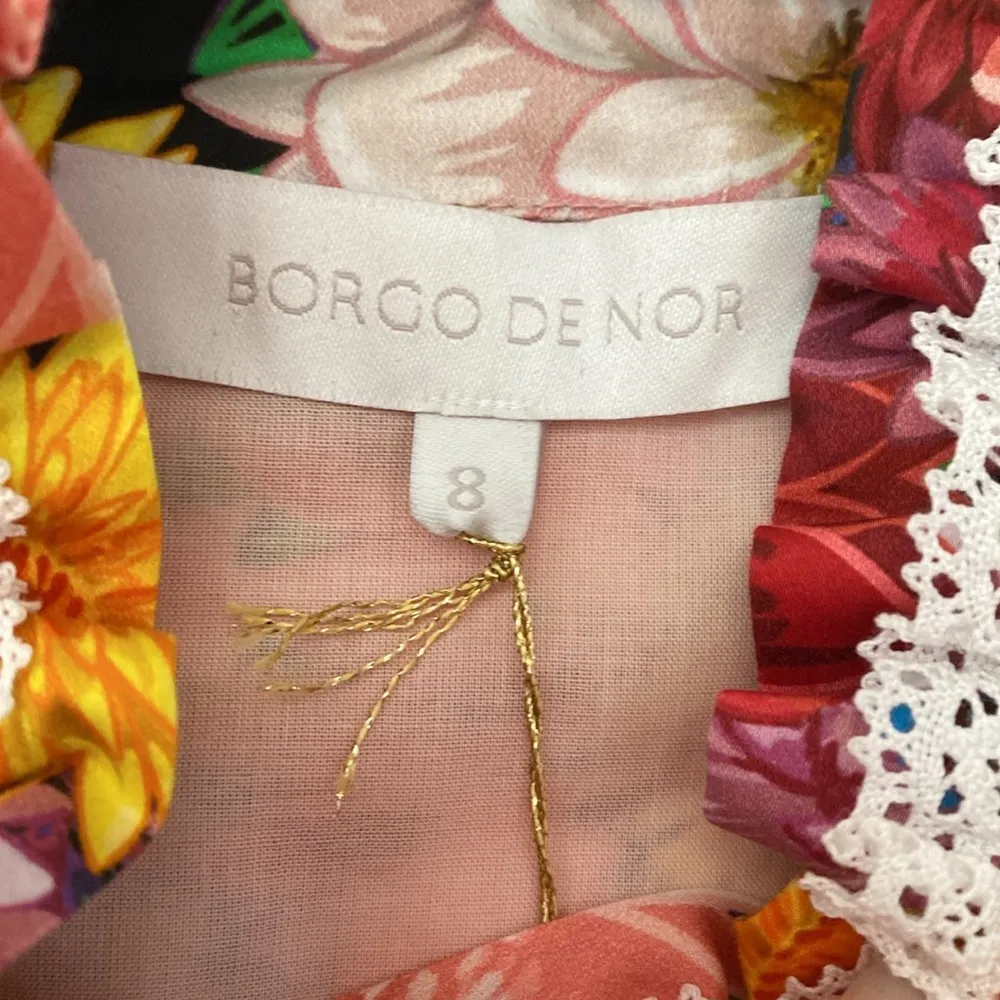 BORGO DE NOR Marni Floral Print Shirt Dress Over The Rainbow Flounced New Size 8 Pink - Image 13