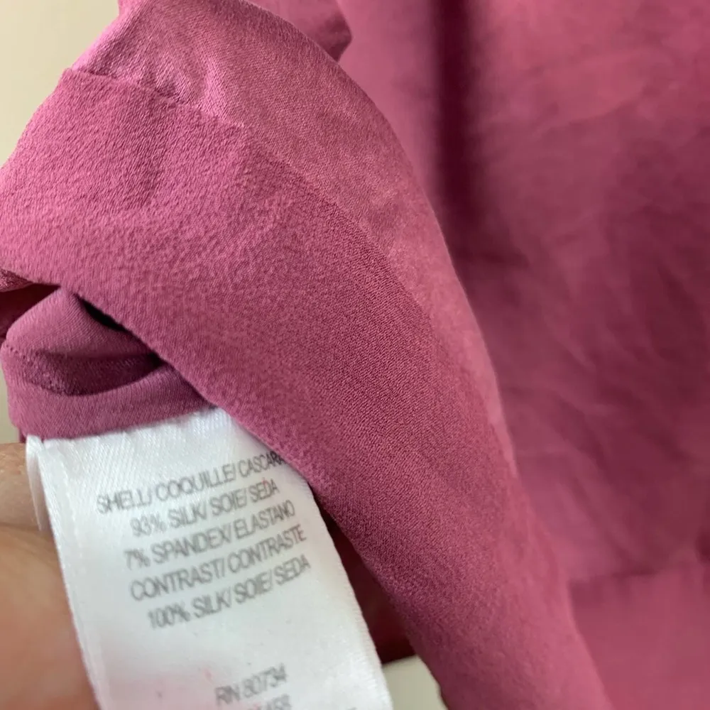 BCBGMaxazria Silk V-Neck Flutter Sleeve Short Sleeve Purple Plum Blouse - Image 3