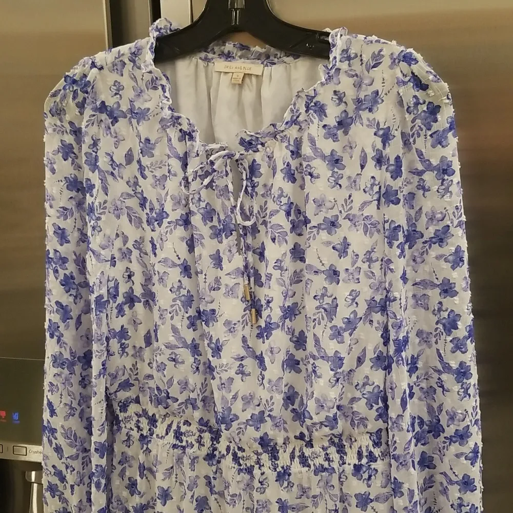 💕SKIES ARE BLUE💕 Sweet Floral Mini Dress ~ White Cobalt Blue Print Small  NWOT - Image 13