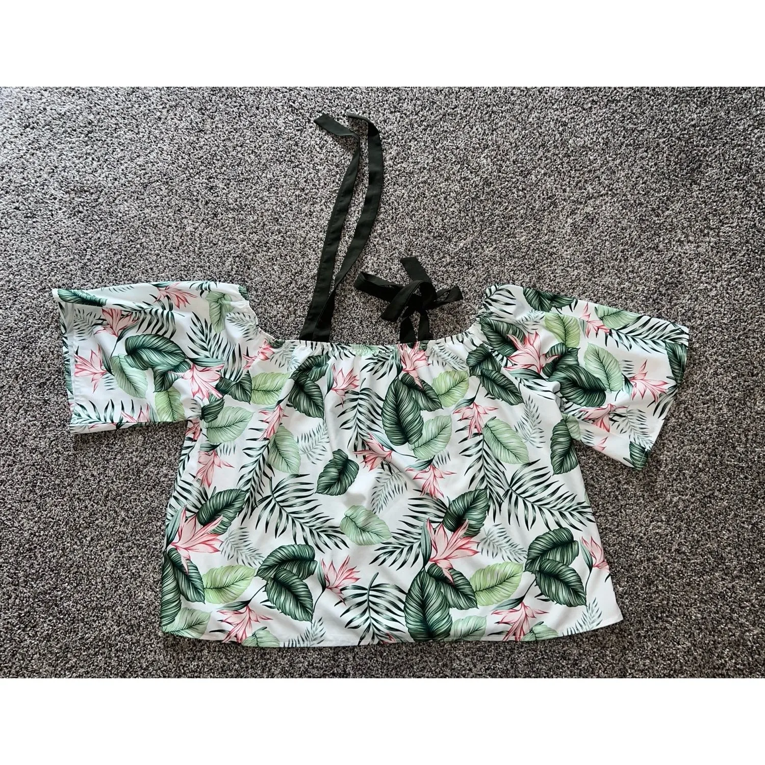 SHEIN women's palm leaf print off the shoulder tie straps‎ top size 4XL - Image 6