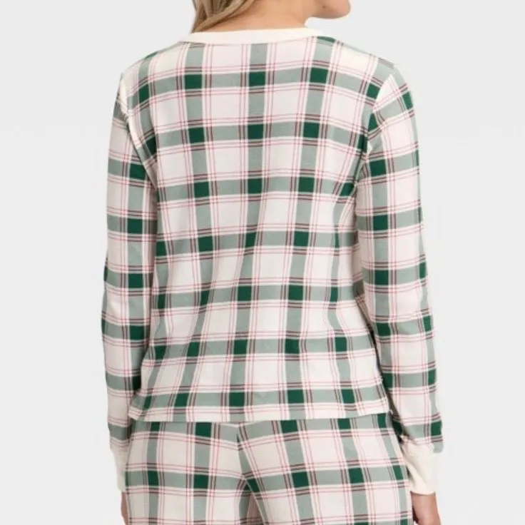Wondershop At Target Womens Long Sleeve Plaid Pajama Top Sleep Shirt Size S Green - Image 6