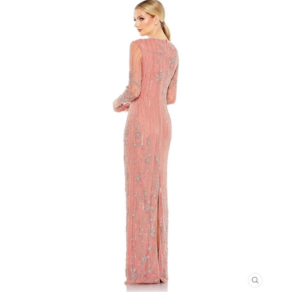 Mac Duggal 93626 High Neck Illusion Embellished Gown Dress Rose 14 - Image 4