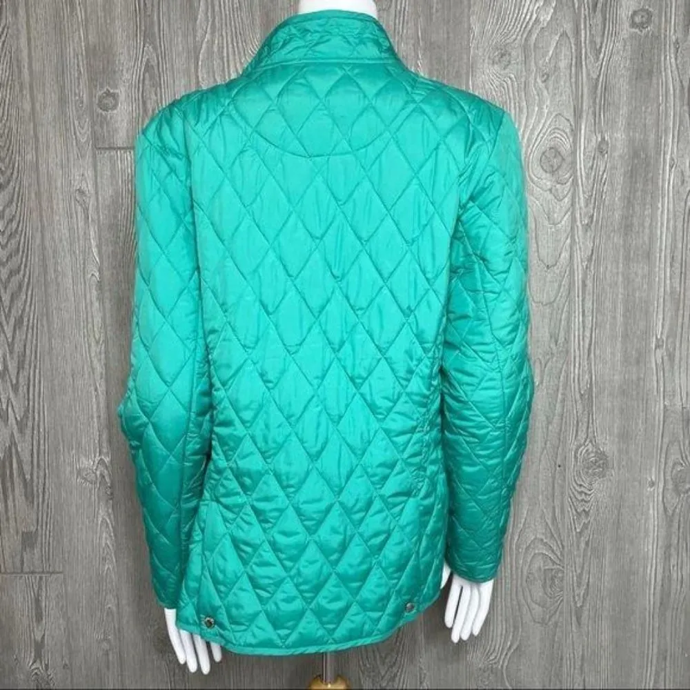 Lands end teal quilted long sleeve light puffer full double zip jacket small - Image 4