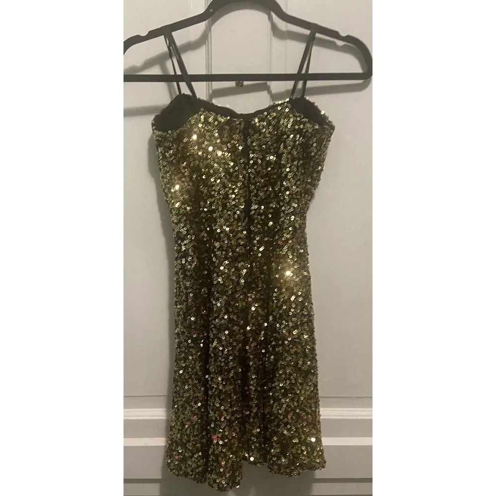 B DARLIN Women's Size 5/6 Gold Glitter Party Cocktail Dress Fit & Flare Bodycon - Image 2