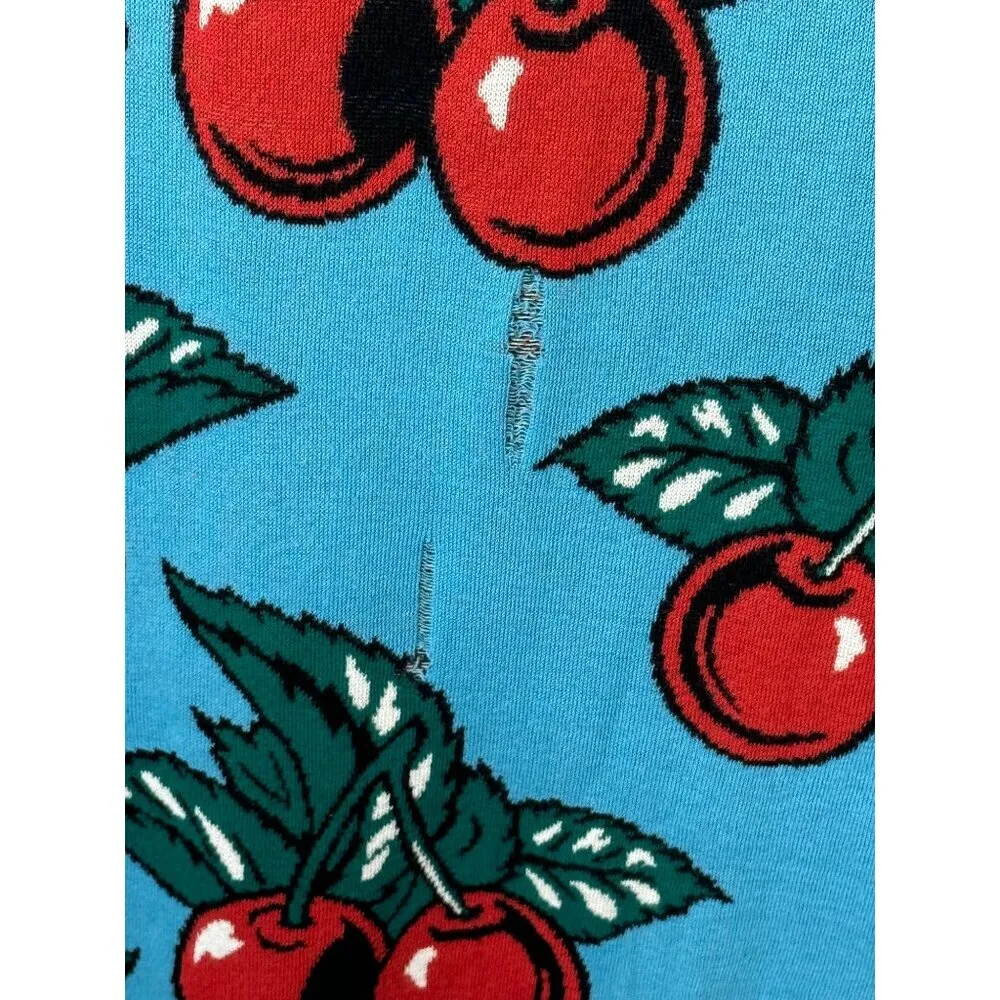 Replica Los Angeles Dress Women Large Blue And Red Knit Cherry Print Midi Sheath - Image 9