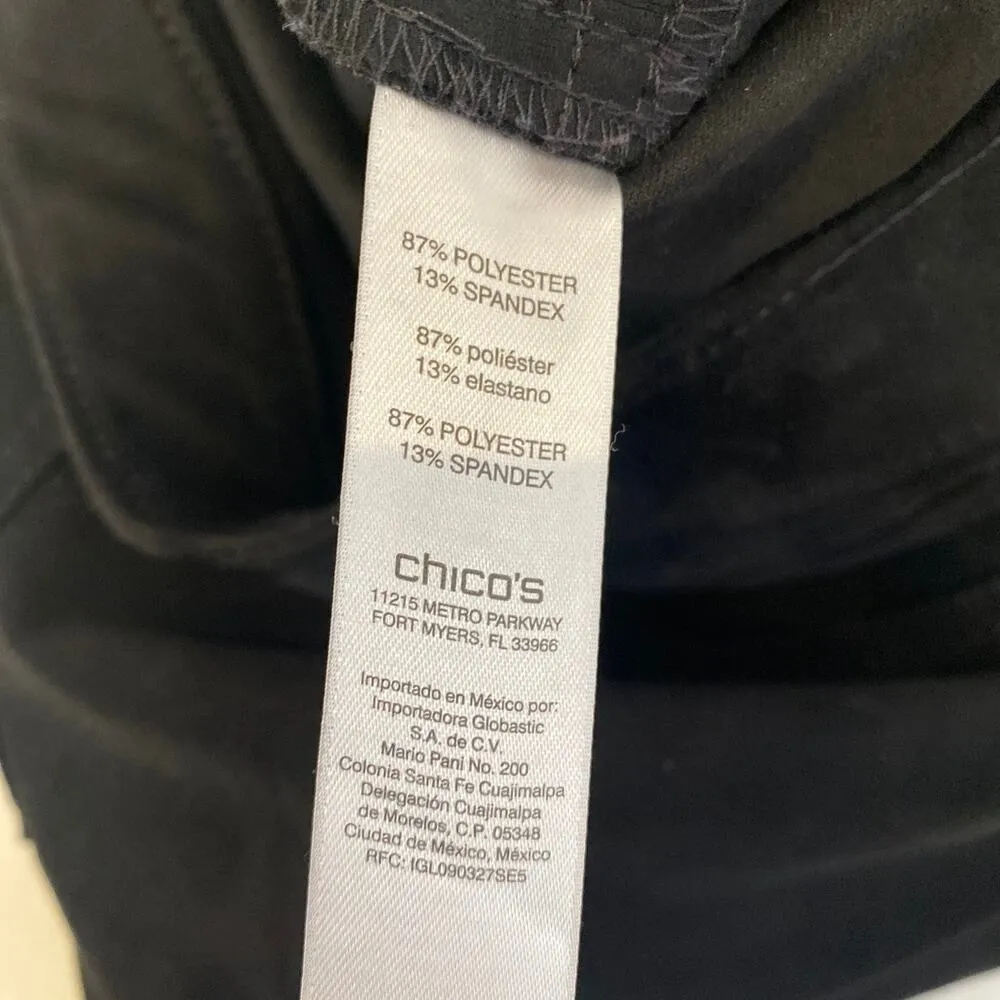 Chico’s Black Sueded Straight Leg Pants Pull On w/ Button EUC Sz 16 Polyester - Image 7