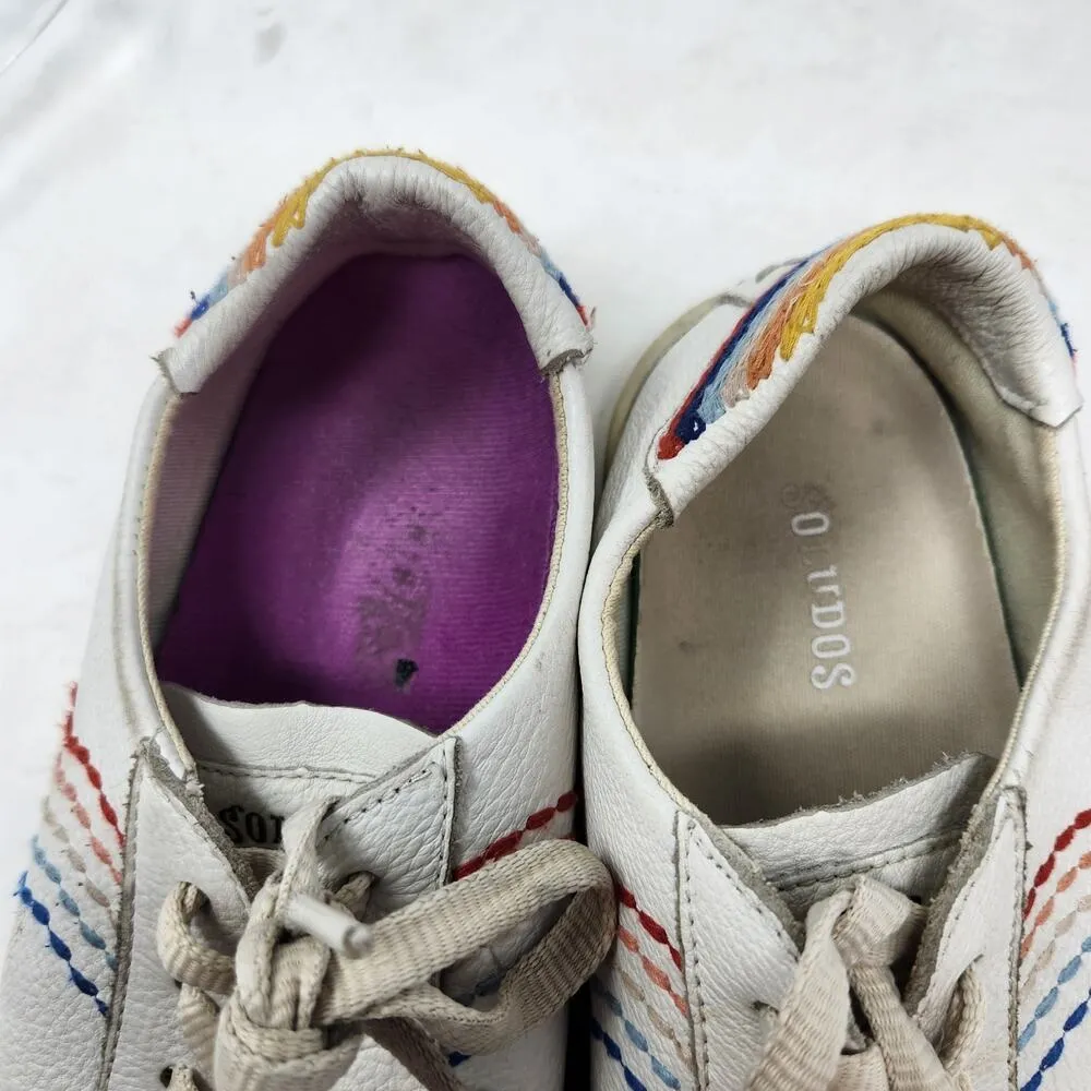 Soludos Retro Stripe Sneakers Low Top Shoes Embroidered Leather White Size US 8 - Image 11