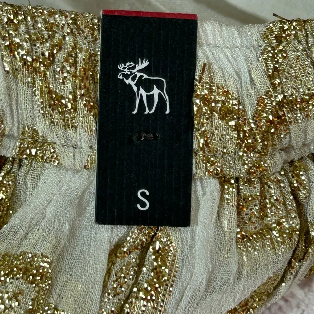 VTG Y2K Abercrombie & Fitch floral gold shiny  Xmas ruffle Mini Skirt logo NWT S - Image 8