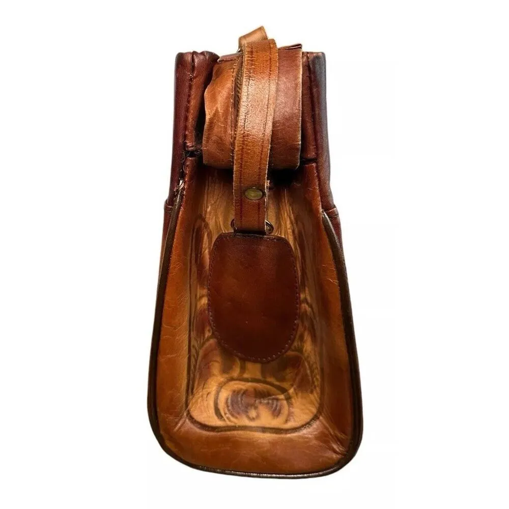 Vtg 70s Purse Leather Hand Tooled Brown Mexican Handbag Roses Floral Embossed - Image 10