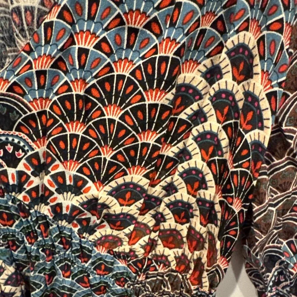 ANTHROPOLOGIE Maeve Size S Monaco Tiered Fan Print Flared Long Sleeve Dress - Image 5