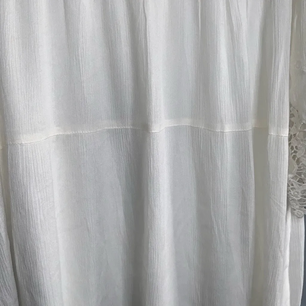 Altar'd State White Long Bell Sleeve Lace Lined V-Neck Boho Dress Medium - Image 10