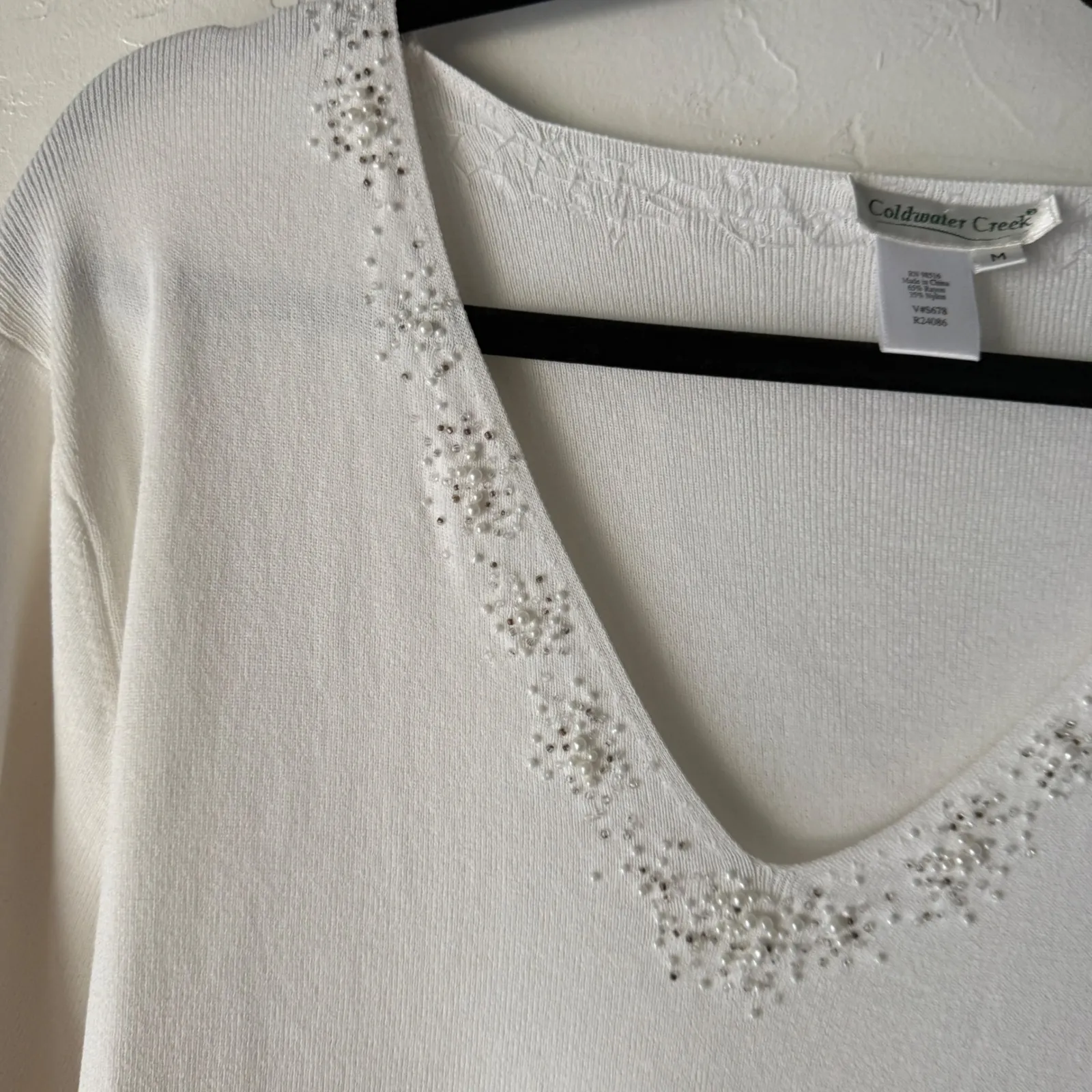 Coldwater Creek Embellished Beaded V Neck Long Sleeve Knit Top Y2k Fairy - Image 4