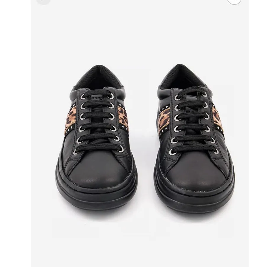 NEW GEOX Pontoise Lace Up Sneakers in Black Italian Leather Womens Size 37/7 - Image 3