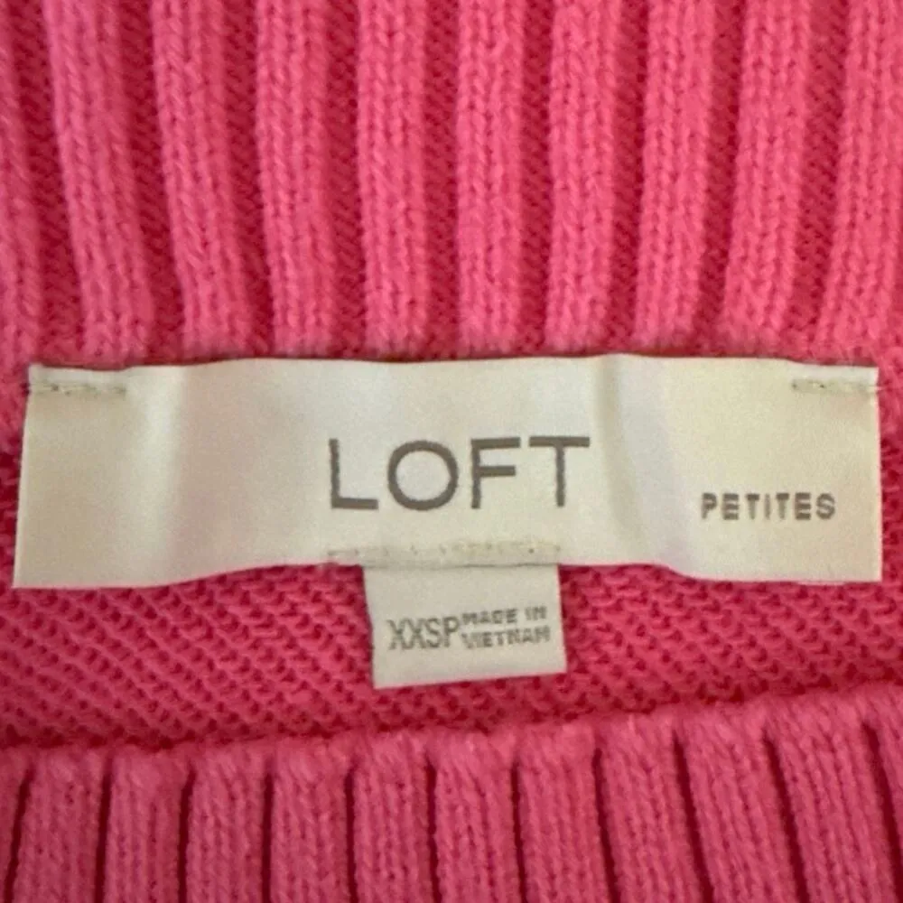 Ann Taylor LOFT Pink Knit Boat Neck Puff Sleeve Pullover Sweater Blouse Top XXS - Image 3