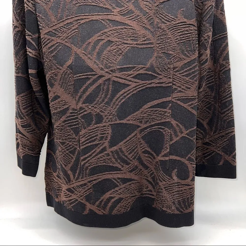 Misook Black w/Brown Patterned Lightweight Knit Cardigan Sweater w/Front Buttons - Image 7