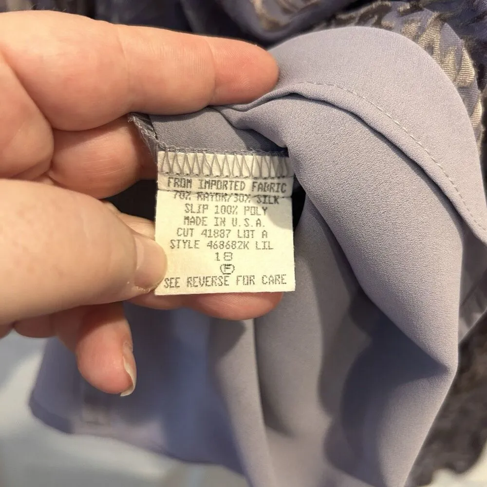 Carole Little‎ Purple Gray Leaf Pattern Silk Blend V - Image 7