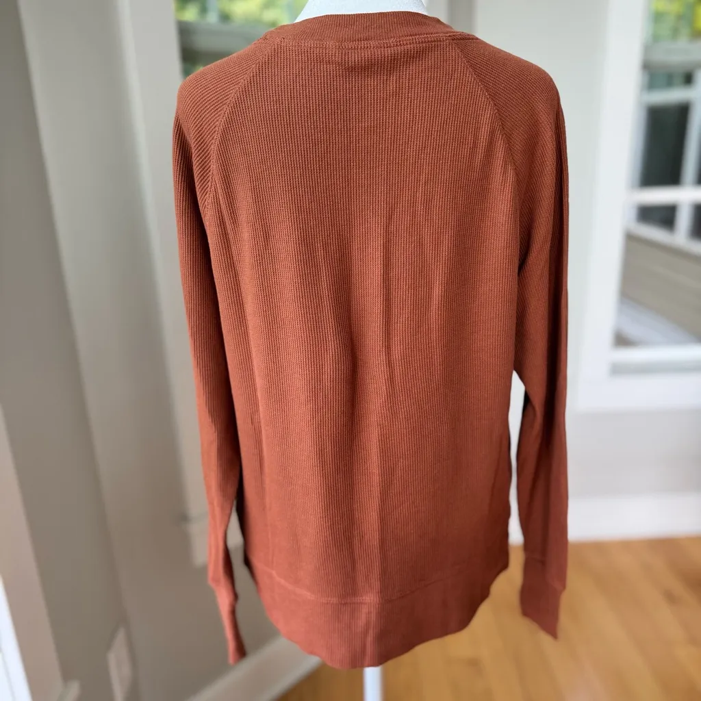 Eddie Bauer Rust Orange Thermal Cotton Long Sleeve Top Sweatshirt Pockets XS - Image 3