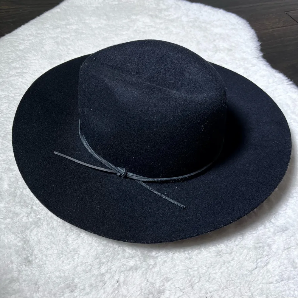 Phenix Black 100% Wool Leather Band Wide Brim Hat - Image 2
