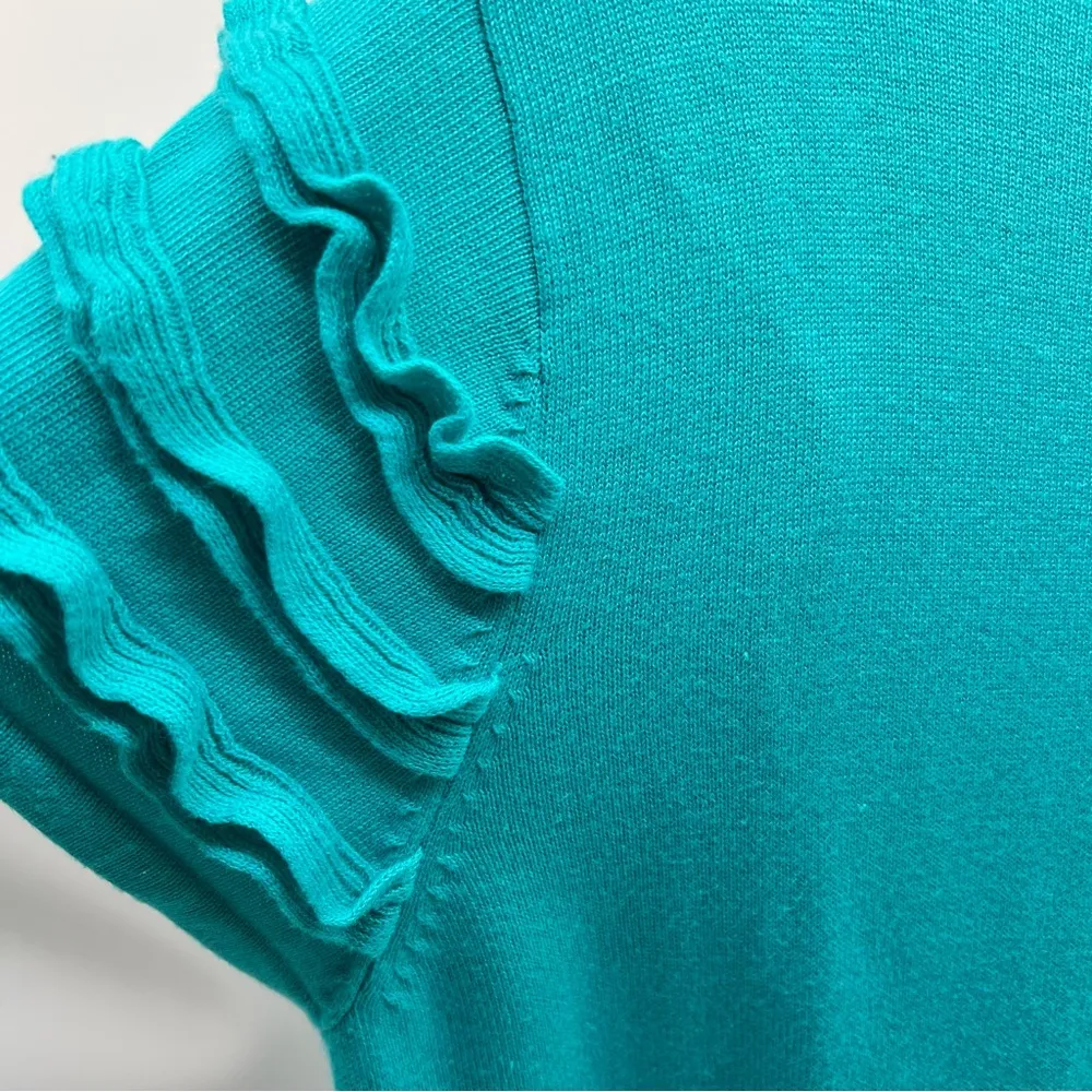 Willi Smith Women Cotton Blend Teal Cardigan w/Short Ruffled Trim Sleeve-Size XL - Image 9