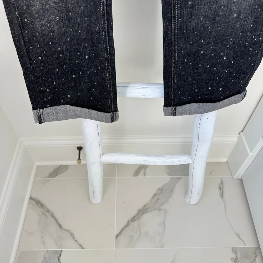 White House Black Market Black Cropped Cuffed Jeans with Sparkle Accents Size 10 - Image 8